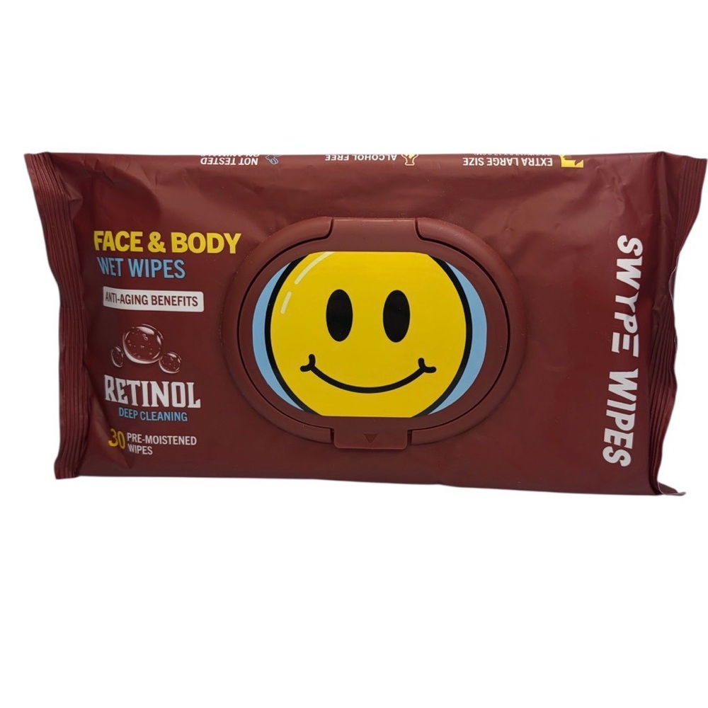 Face & Body Wet Wipes Anti-Aging Benefits Retinol Deep Cleaning Pre-Moistened